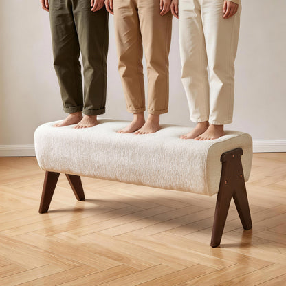 Modern Decorative Chenille Fabric Bench, Ergonomic Padded Entry Bench with Solid Wood Legs, Upholstered Ottoman Bench for Foyer Bedroom Living Space