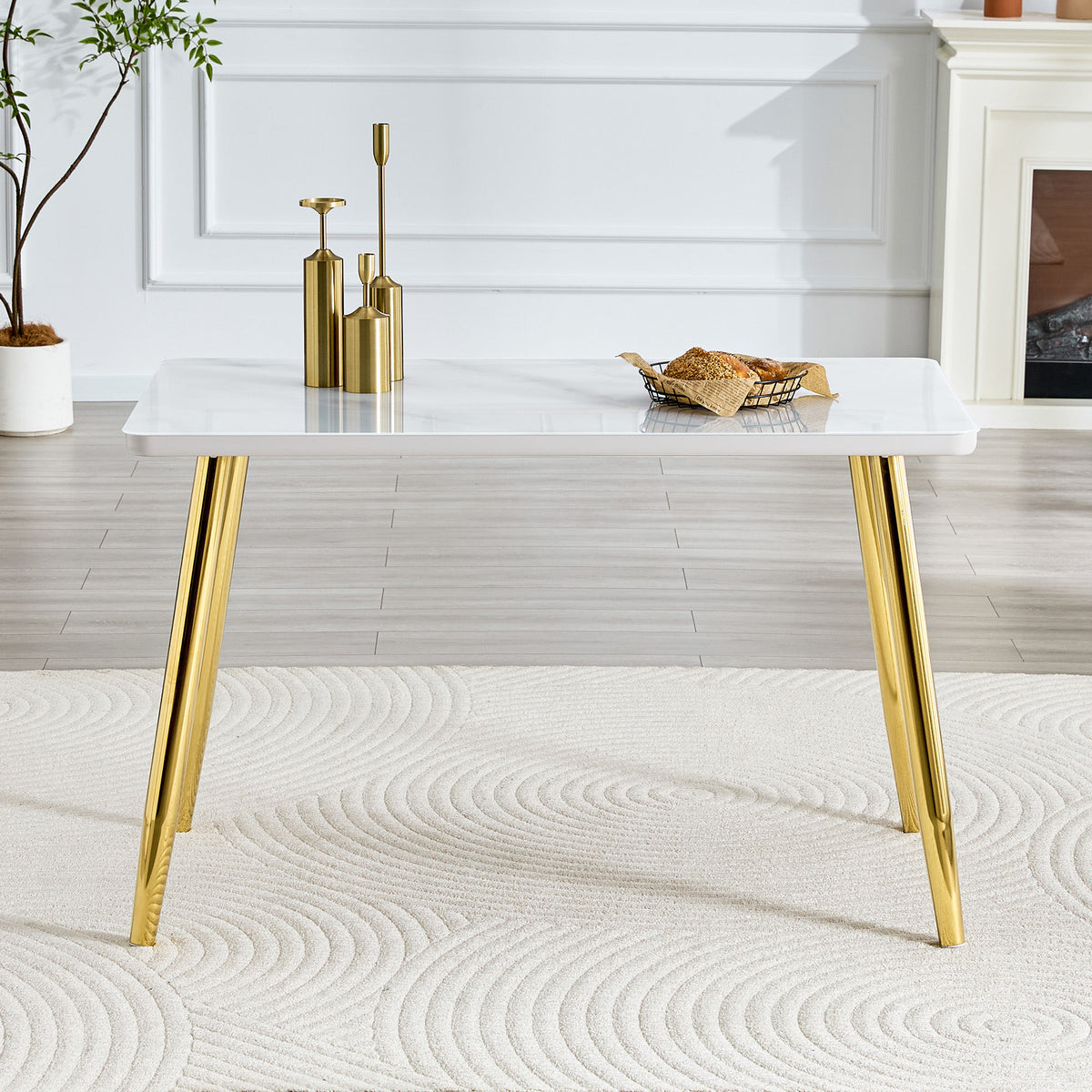 Modern minimalist rectangular dining table, suitable for 4-6 people. Tempered glass countertop+lower MDF board, imitation marble texture – Model W1151S04622