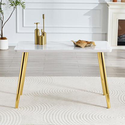 Modern minimalist rectangular dining table, suitable for 4-6 people. Tempered glass countertop+lower MDF board, imitation marble texture – Model W1151S04622