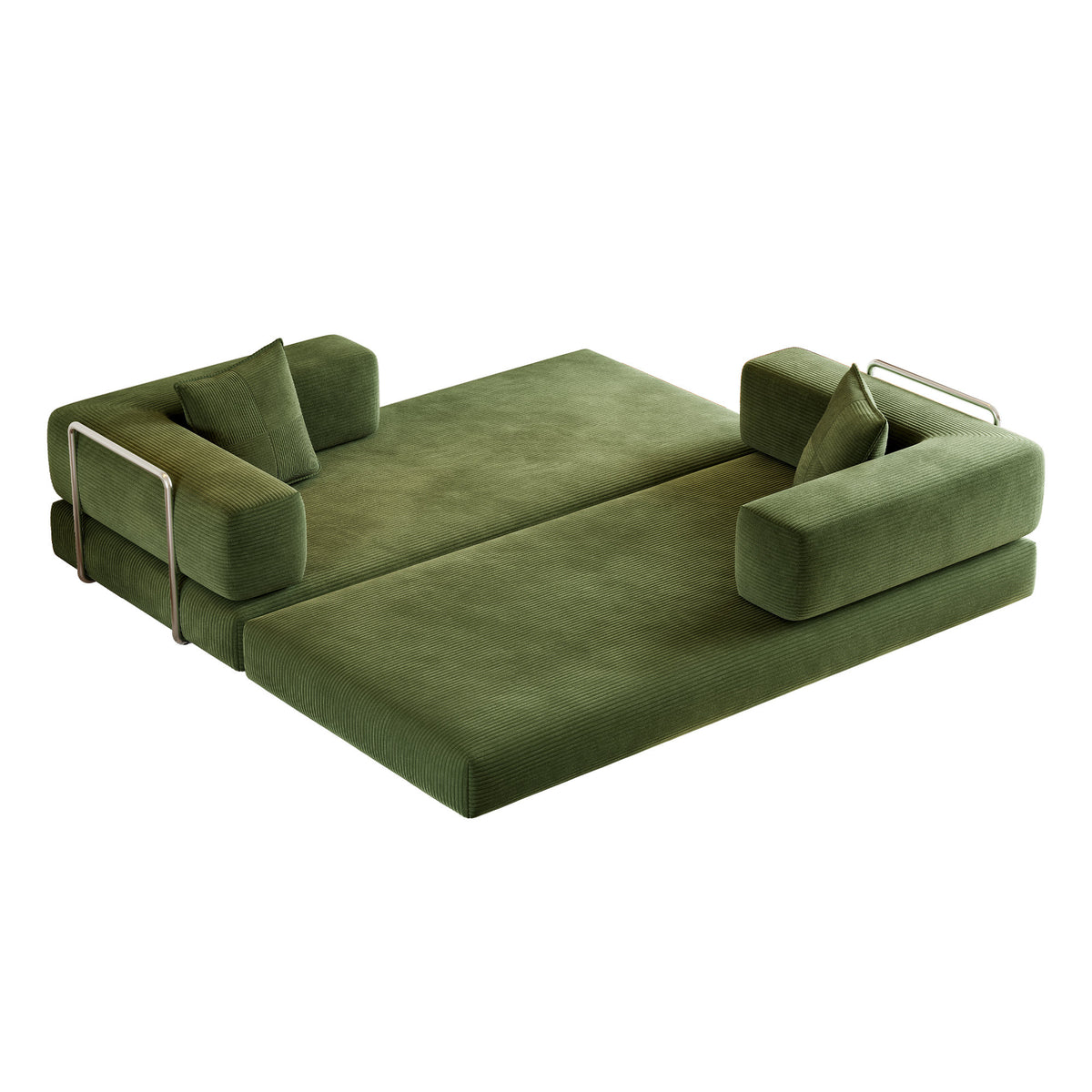 79-Inch Teddy Couch Convertible Sleeper Sofa Bed, 5-in-1 Corduroy Floor Sofa with High-Density Foam, Metal Back and Arm Supports, Washable Cover and Side Pockets, Green