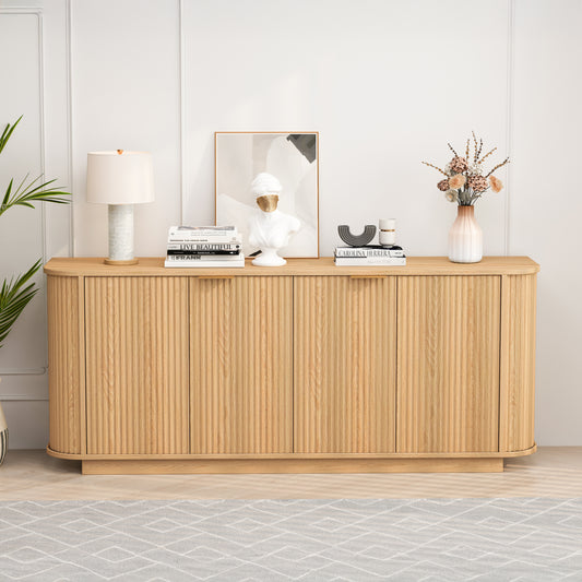 63 ' Wavy Storage Sideboard, Double-Door Buffet Cabinet with Adjustable Shelves, Suitable for Kitchen, Living Room, Hallway - Versatile Storage (Natural)