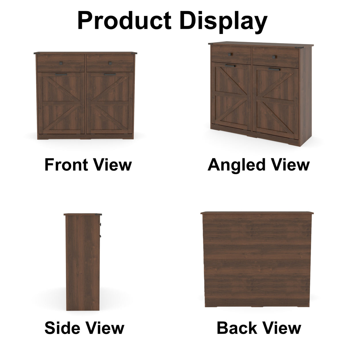 Farmhouse Double Tilt Out Trash Cabinet for 20 Gallon Trash Cans, Free Standing Recycling Cabinet with Hideaway Drawer, Barn Door Style Laundry Sorter Cabinet, Tilt Out Trash Cabinet for Kitchen