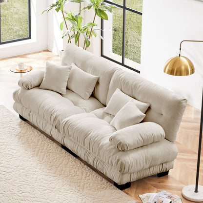 Cloud Couch 2 Seater Sofa, Chenille 2 - Seat sofa with 2 Lumbar pillows and 2 throw pillows, Chenille Light coffee