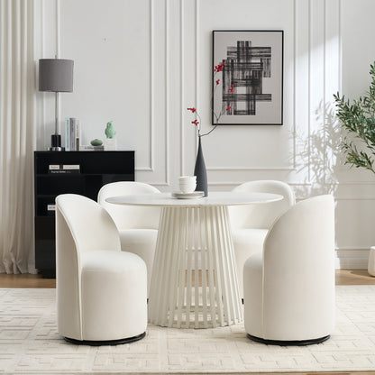 Mid Century Modern Velvet Barrel Chair, 360 Degree Swivel Armless Dining Chair in Cream, Metal and Wood Frame with High-Density Sponge Cushion