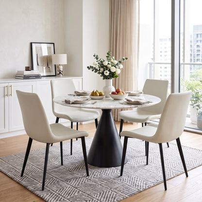 Cream white PU leather dining chair, metal chair legs, modern style padded chair, 4 sets, suitable for kitchen, dining room, living room, meeting room