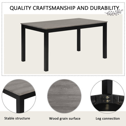 Modern 6-Piece Dining Table Set with Bench and Chairs for Dining Room or Kitchen - Light Grey & Black Two-Tone