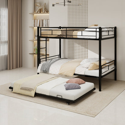 Heavy-duty Sturdy Metal Twin over Twin Bunk Bed with Noise Reduction, Safety Guardrail, No Box Spring Needed, Black