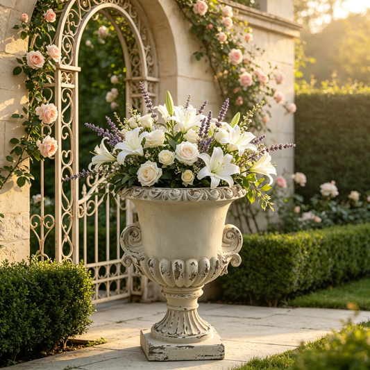 MGO Garden Planter, Garden decoration and planting,Color Antique White, Size 16.14"Wx16.24''Dx22"H