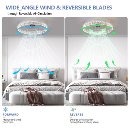 Modern Acrylic Ceiling Fan Light with Remote Control, Dimmable LED Chandelier, 6-Speed Adjustable, Quiet Motor, Flush Mount Design
