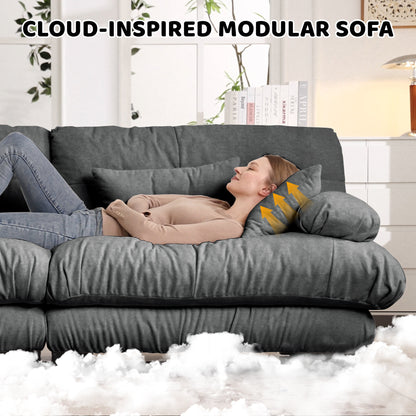 Cloud Couch 2 Seater Sofa, Chenille 2 - Seat sofa with 2 Lumbar pillows and 2 throw pillows, Chenille Gray