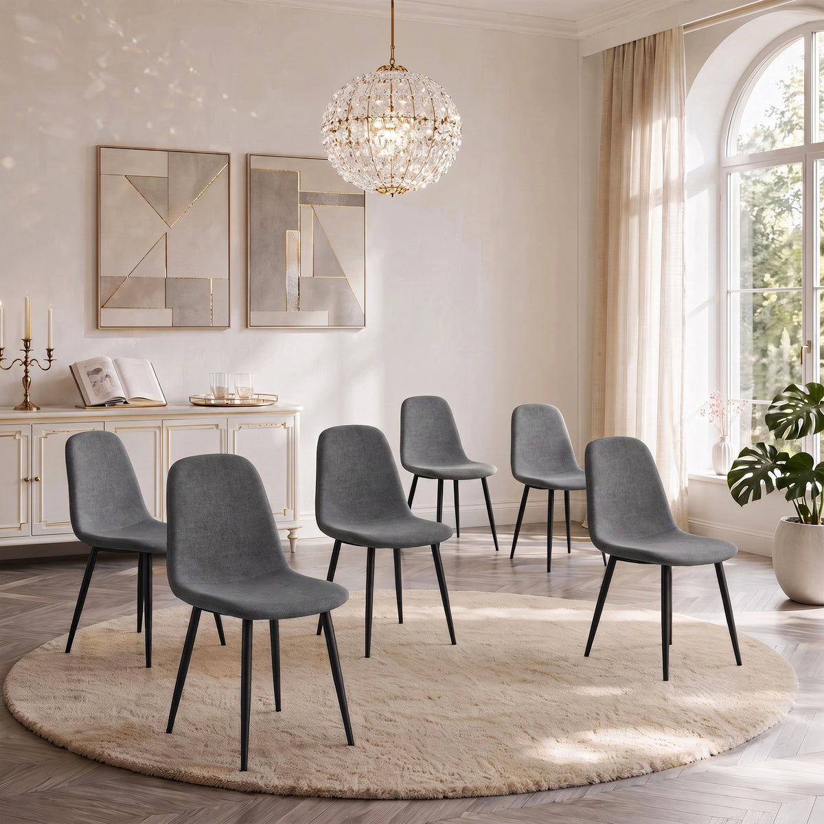Comfortable Linen-Cotton Dining Chair Set - Six Pieces in Dark Gray.Integrated Seat and Backrest,Linen-Cotton Material,Modern Home Matching.W1151124300