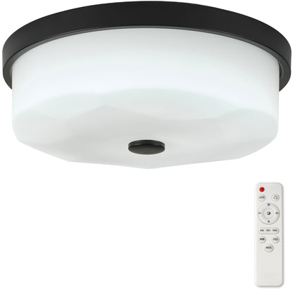 Wavy White Shade LED Flush Mount Ceiling Light 12.2 Inch, Dimmable with Remote Control, Black Rim Indoor Lamp for Entry Kitchen Bedroom