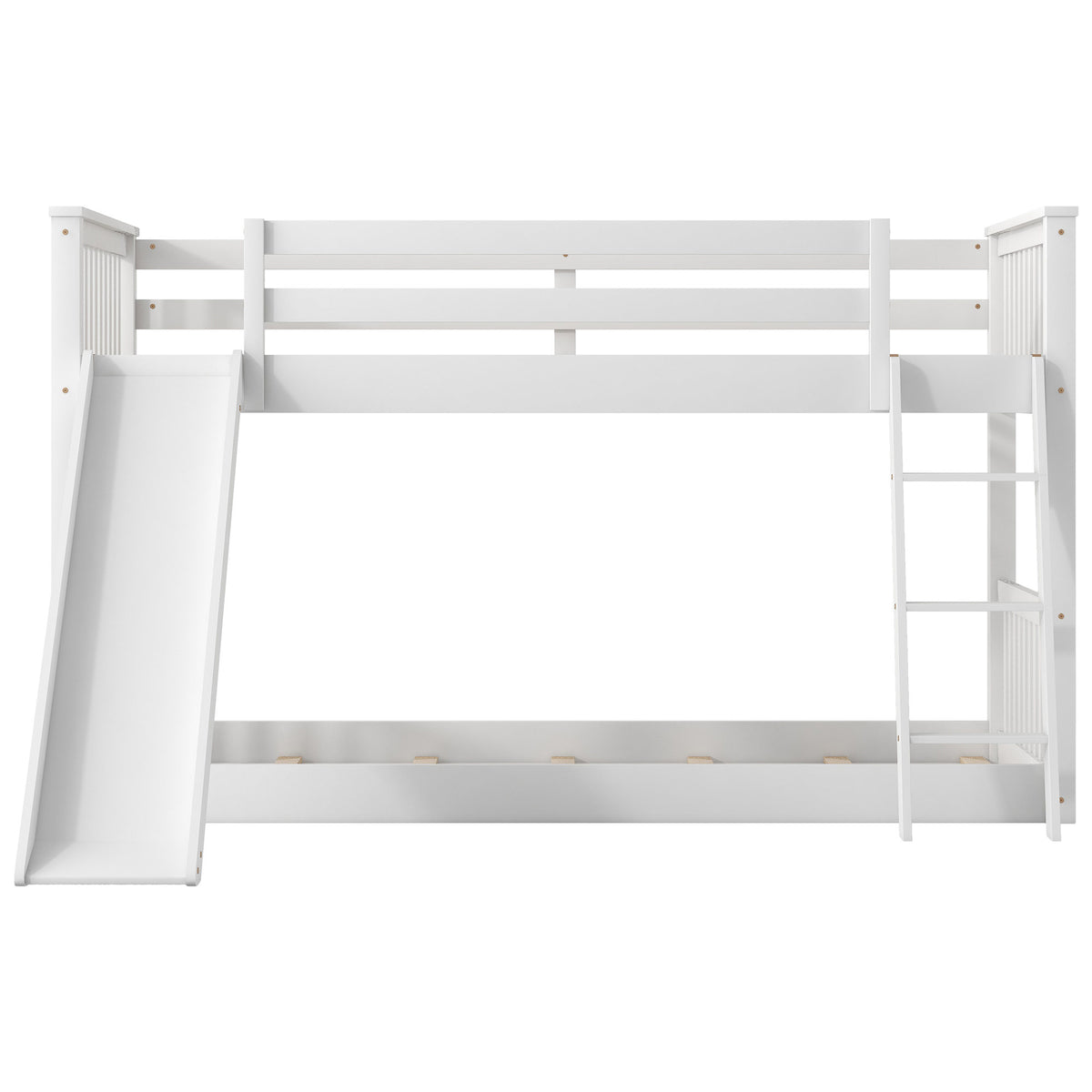 White Twin over Twin Bunk Bed with Convertible Slide and Ladder, Pine Wood, 79.1''L x 42.1''W x 49.4''H