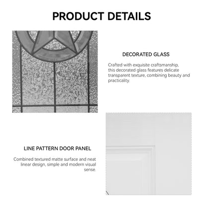 36"x80" Fiberglass Front Door with White 4-9/16" PVC Frame,Left-Hand Inswing Exterior Door with Brickmould,Brushed Smooth skin with Oval Decorated glass for Home Entrance,White
