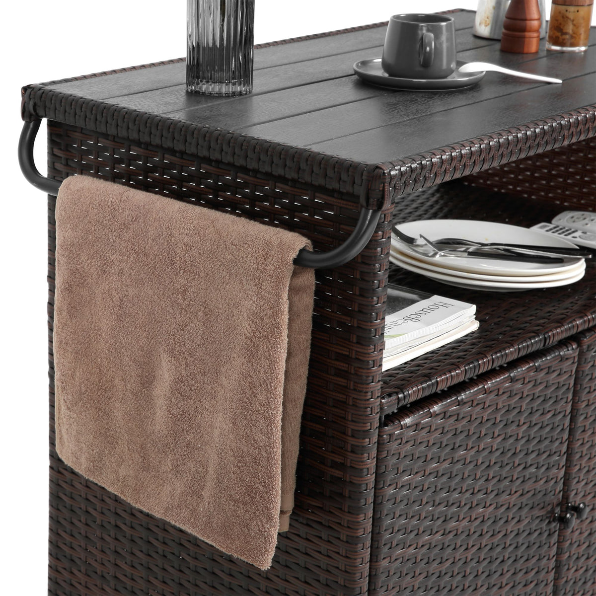 Outdoor Wicker Bar Cart, Patio Wine Serving Cart w/Wheels – Model W640P175461