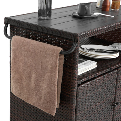 Outdoor Wicker Bar Cart, Patio Wine Serving Cart w/Wheels – Model W640P175461