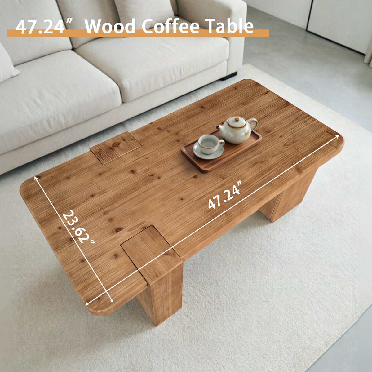 This coffee table with walnut color crafted from selected natural solid wood ,retaining natural wood grain,warm and rustic wood tones.