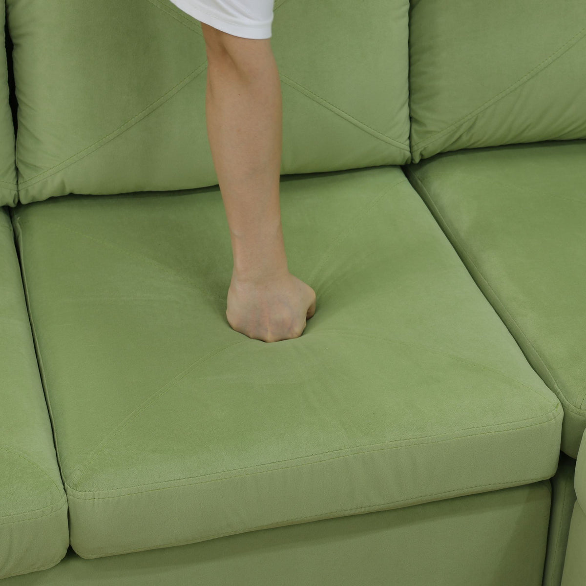 95.5 x 75 Inches Width Apple Green Modular L-Shaped Sectional Sofa 6-Seater 4-Piece Massa Flannel  Fabric Couch with Chaise