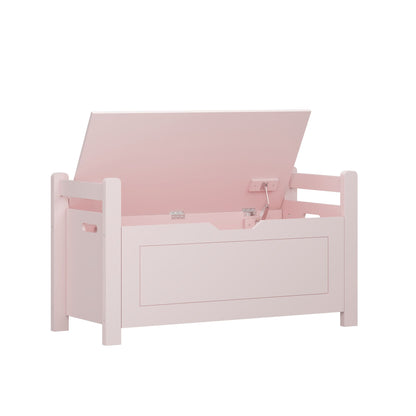 Kids Toy Box Chest for Boys Girls, Large Storage Cabinet with Cushion Seat Bench/ Flip-Top Lid/ Safety Hinge, Toy Storage Organizer Trunk for Nursery, Playroom (Pink)
