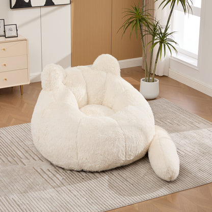 41.7'' W Boneless Single Sofa, Faux Fur Large Bean Bag, Cat Shaped with Tail Pillow Fluffy Beanbag, Comfy Accent Floor Chair for Reading, Gaming Nap Lounge in Living Room Bedroom Dorm Apartment, Beige