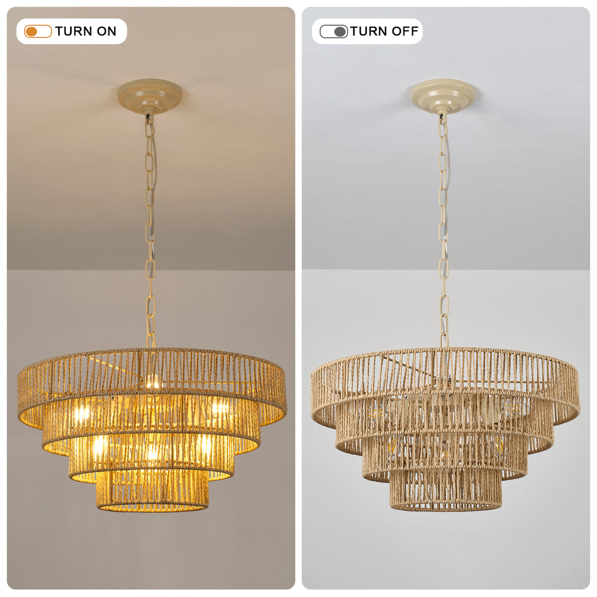 19.69" Tiered Glass Chandelier, 6-Light B12 Socket Pendant Light, Gold Metal Frame, Adjustable Hanging Cord