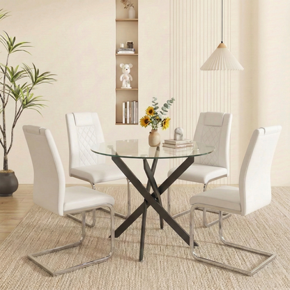 Round Dining Table, 35.5" Glass Dining Table with Black Legs, Modern Kitchen Table for Home Kitchen, Dining Room