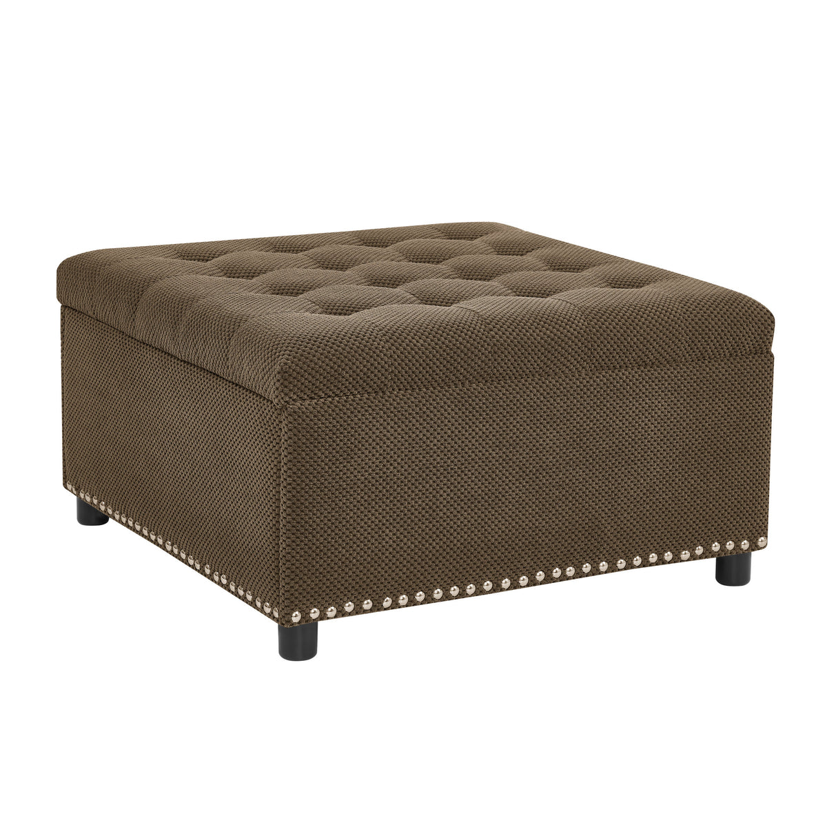 Storage Ottoman, Tufted Footstool, Nailhead Trim Ottoman, Square Storage Ottoman, Upholstered Coffee Table, Bedroom Storage, Living Room Accent, Dark brown Ottoman, Small Space Furniture, Home Decor.