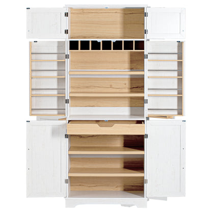 K&K 78.2" Tall Farmhouse Kitchen Pantry Cabinet with 8 Door Shelves, Storage Cabinet with 4 Adjustable Shelves, Hidden Drawer, Wine Rack