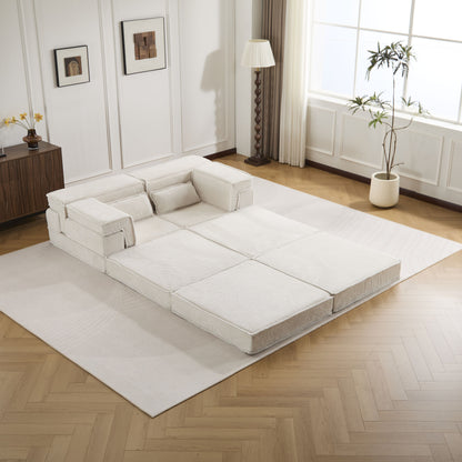 Compression Mahjong Sofa, Convertible Floor Sofa Bed, DIY Boneless Modular Sectional Sofa, No Assembly Required, Circle fleece fabric – Model W3723S00027