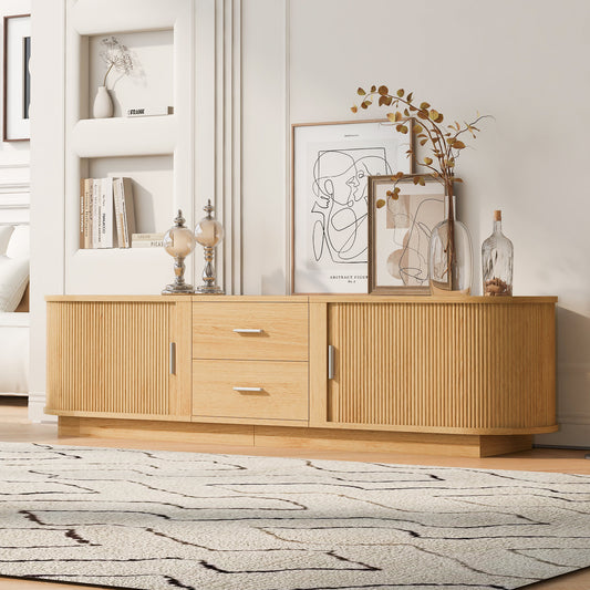U-Can Modern TV Stand with Drawers, Hidden Sliding Storage, Rounded Corners, and Waterproof Surface, Fits 65'-70" TVs – Model N724P420639W