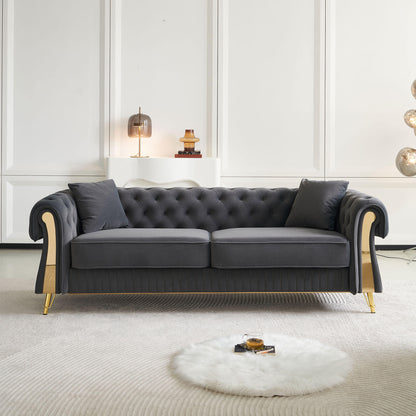 Chesterfield Modern Tufted Velvet Living Room Sofa, 84.25''W Couch,Dark Grey