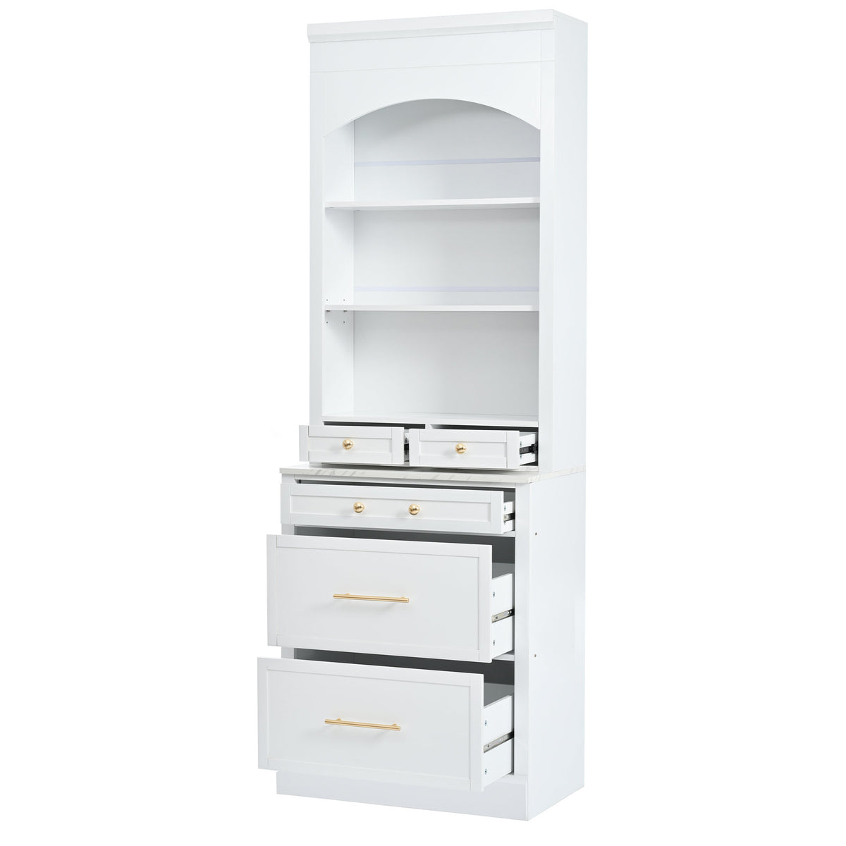 [Assembly Video Provided] TOPMAX Modern 83.7inch High Kitchen Pantry, Freestanding Tall Kitchen Hutch with Faux Marble Top – Model N717P221575K
