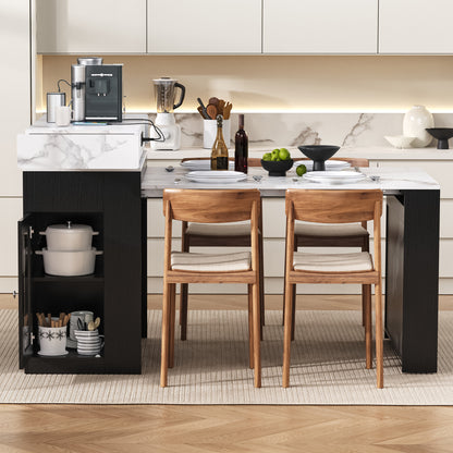 [VIDEO] TREXM Extendable Dining Table with Folding Tabletop, Bar Table with Drawers and Power Outlet, Kitchen Island with Wheels and Hooks, Sideboard for Kitchen and Dining Room (Black+Marble White)