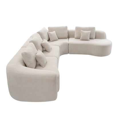 136.9" Camel Modular Curved Sectional Sofa, Vacuum Compressed Cloud Couch, Oversized Corner Sofa Set with Throw Pillows, No Assembly Required, Deep Seat Curved Sofa for Large Living Room.