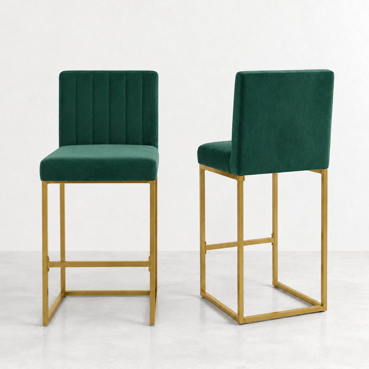 25.6 Inch Counter Height Bar Stools Set of 2 with Velvet Cushion and Back Modern Bar Chairs for Kitchen Island Counter with Metal Leg for Restaurant Dining Room Office, Green and Gold