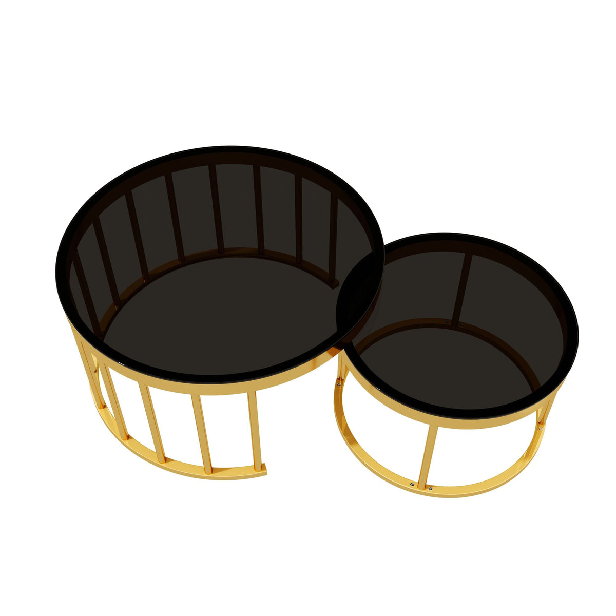 Round Nesting Coffee Table Set of 2, Modern Gold Metal Frame Circular Cocktail Table, Tempered Glass Top Accent Nesting Tables for Living Room, Apartment