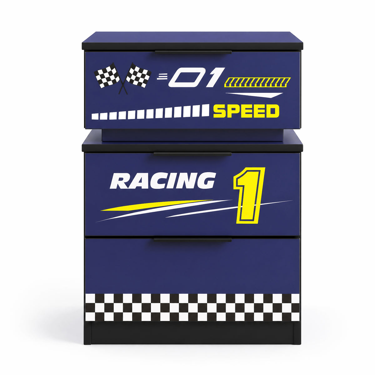 Kids Racing Car 3-Drawer Nightstand with Smart RGB LED Light, App/Remote/Music Sync Bedside Storage Cabinet, Fully KD
