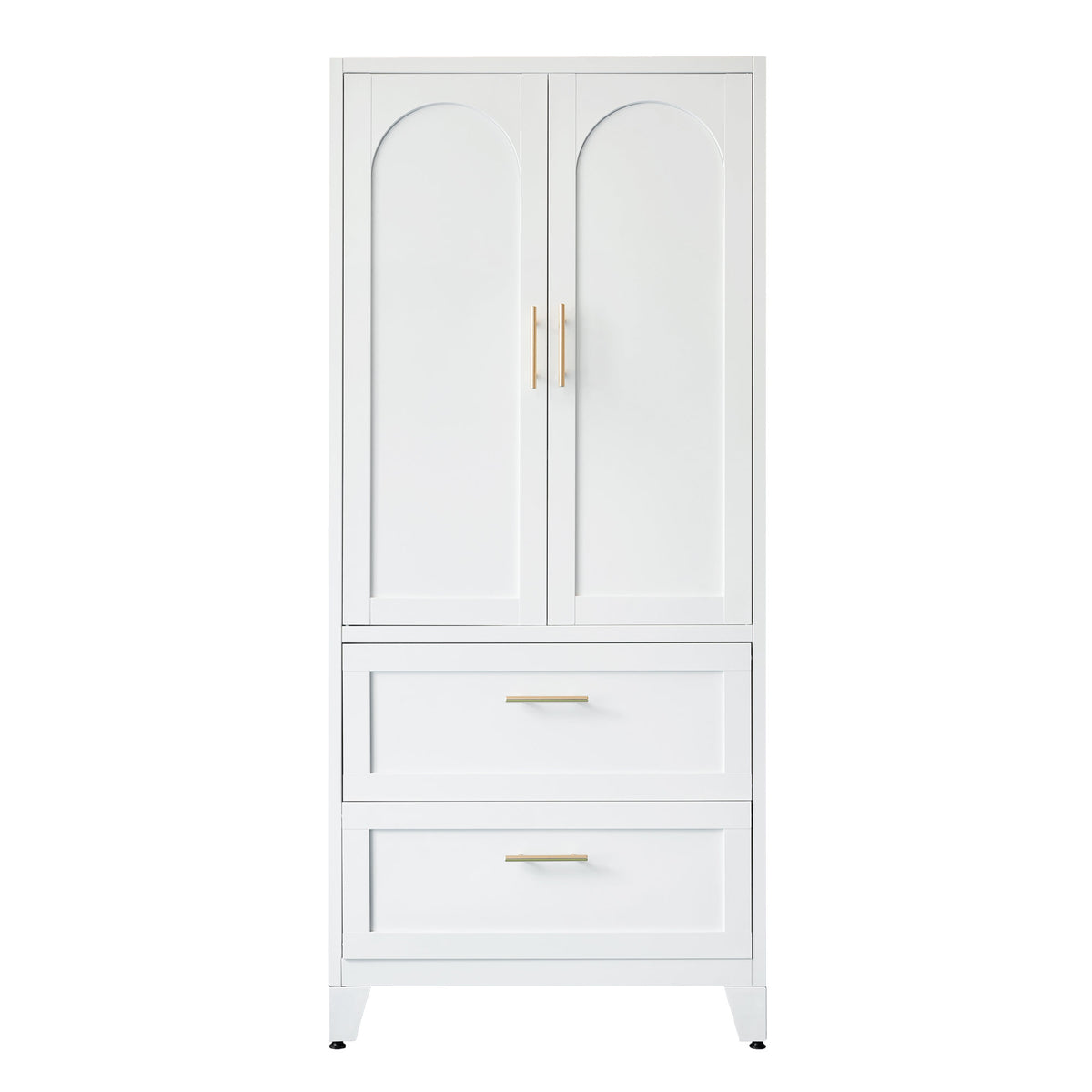 71" Tall Metal Wardrobe Cabinet with 2 Drawers and Hanging Rod, 2 Doors Wardrobe Closet with Shelf for Bedroom, Office, Laundry Room,Entryway ,Foyer,Guesthouse (White)