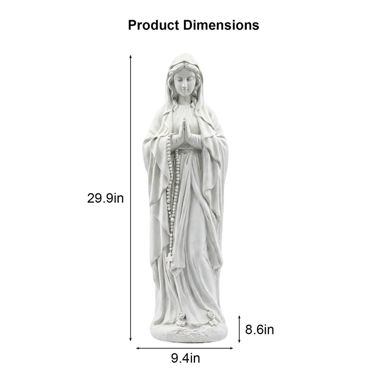 Virgin Mary Garden Statue 29.9 Inch, Weather-Resistant Magnesia Outdoor Sculpture, Religious Yard Decor for Patio Lawn Porch Memorial Garden