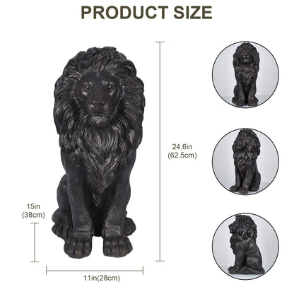 24.61' Black Sitting Lion Statue, Magnesium Oxide Stone Composite Animal Sculpture Statue Decor for Front Door, Yard Patio Garden, Matte Black Finish, Ideal Gift for Housewarming & Estate Decoration