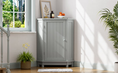 Grey Bathroom Cabinet Triangle Corner Storage Cabinet with Adjustable Shelf Modern Style MDF Board