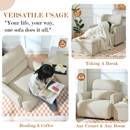 Oversized Chair w/Storage Ottoman, Wide Accent Armchair Chair for Living Room, Modern Lounge Chair, Upholstered Mid-Century Reading Chair, Comfy Living Room Chair, Deep Seat Sofa Couch(Beige Gray)