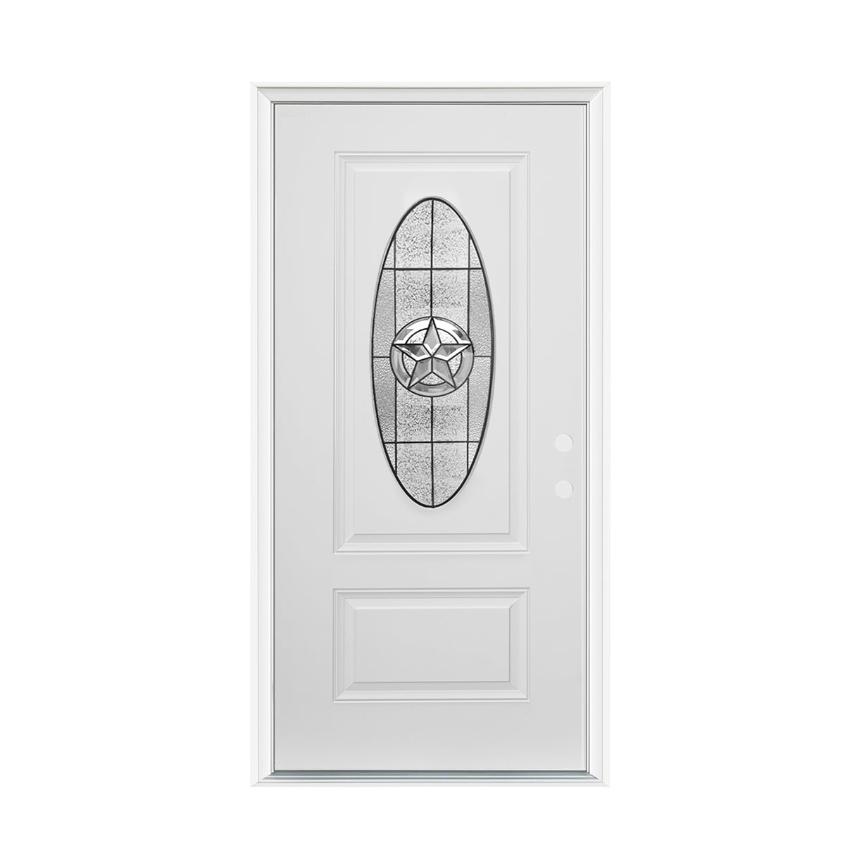 36"x80" Fiberglass Front Door with White 4-9/16" PVC Frame,Left-Hand Inswing Exterior Door with Brickmould,Brushed Smooth skin with Oval Decorated glass for Home Entrance,White