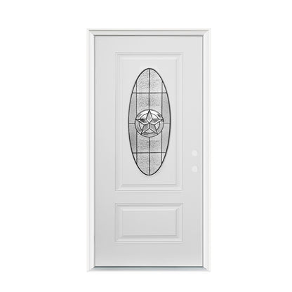 36"x80" Fiberglass Front Door with White 4-9/16" PVC Frame,Left-Hand Inswing Exterior Door with Brickmould,Brushed Smooth skin with Oval Decorated glass for Home Entrance,White