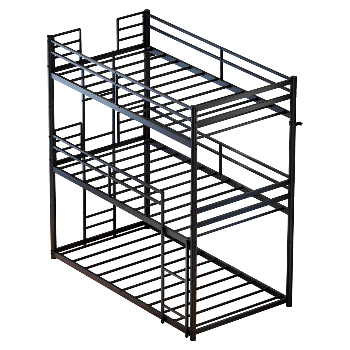 Metal Triple Bunk Bed Twin over Twin over Twin, Convertible 3-in-1 Detachable Bed Frame with Anti-Tip Bracket, Guardrails, Slats Support, Noise Free, No Box Spring, Black
