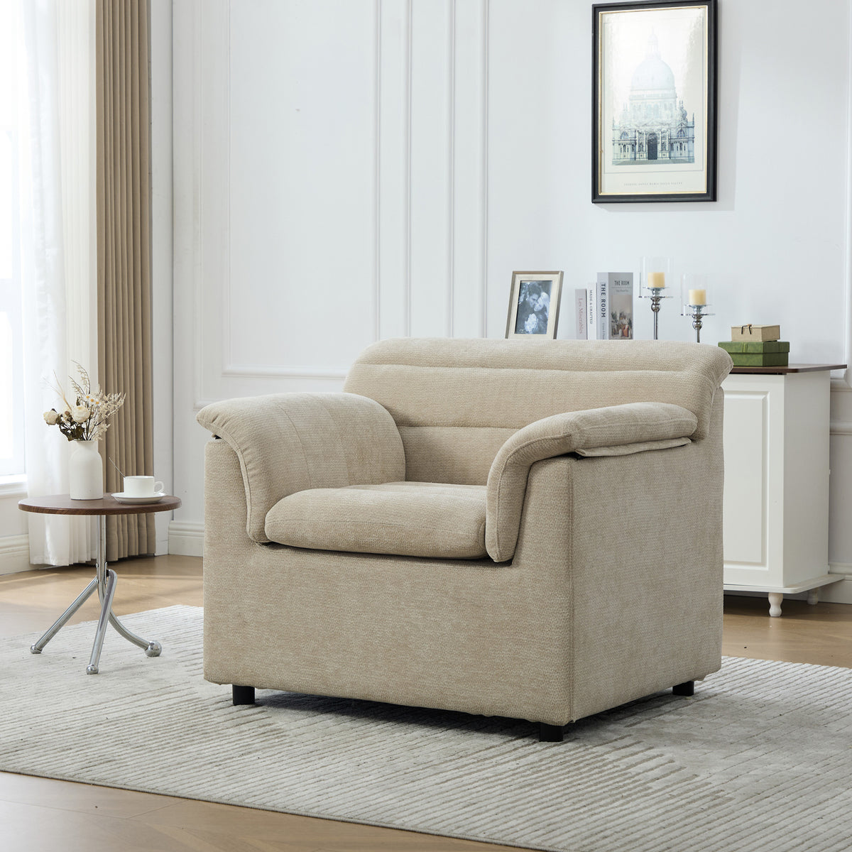 38.11'W Oversized Accent Chair,Comfy Upholstered Reading Chair,Chenille Armchair for Living Room Bedroom Apartment Guestroom,Wheat