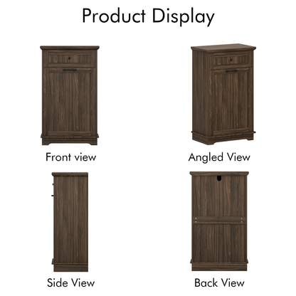 10 Gallon Tilt Out Trash Cabinet Freestanding Trash Bin Cabinet Wood Garbage Recycling Cabinet with Hideaway Drawer Pet Proof Trash Can Holder for Kitchen Living Room, Antique Brown (not include can)