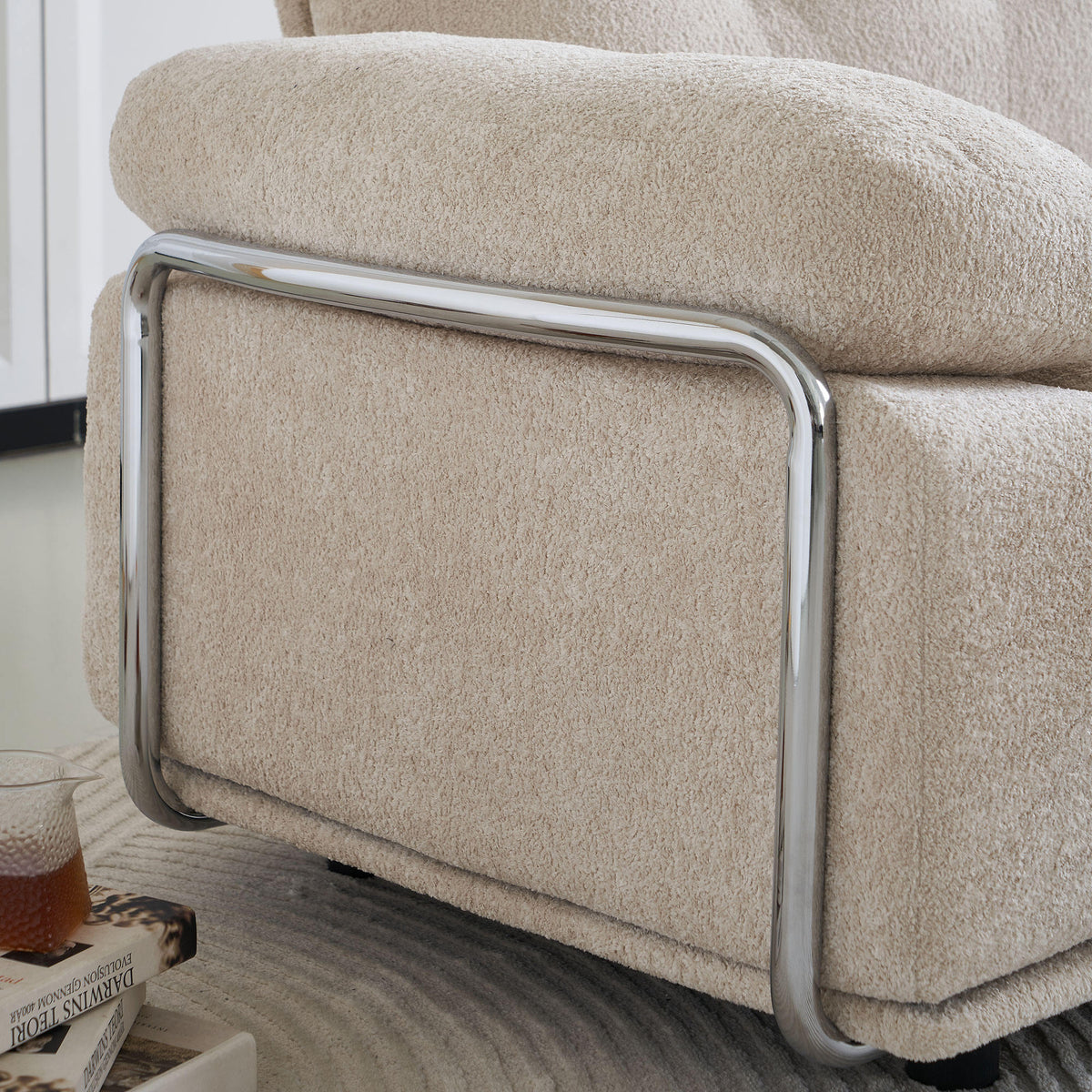 88.98'' Width Modern Sofa with Compression Seat Cushions and Back Cushions,Steel Arm Frame,Chenille Fabric,Beige Color