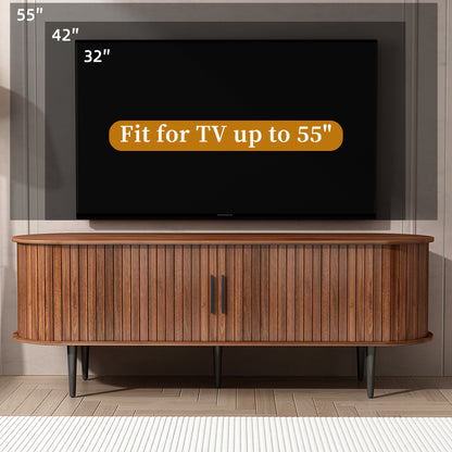 TV Stand, 55" Modern TV Console Table with Storage Compartment and Sliding Door, Gaming Entertainment Center with Cabinet - Walnut