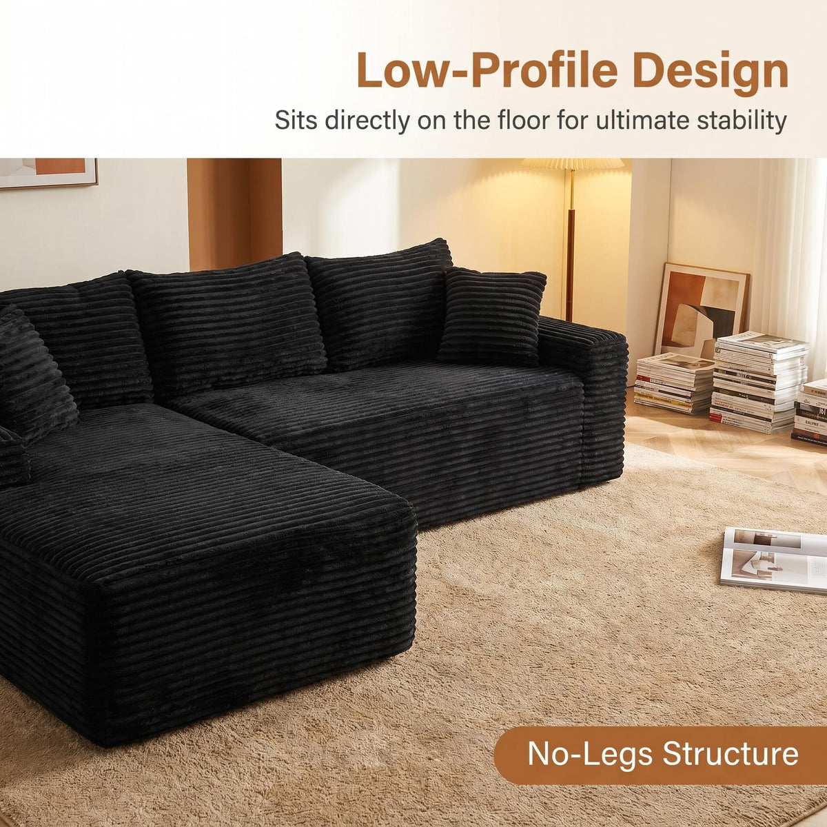 94.5" Cloud Modular Sectional Sofa Couch with L-Shape Chaise, Modern Minimalist Upholstered Couches, Deep Seat Corner Couch – Model W5515P479893